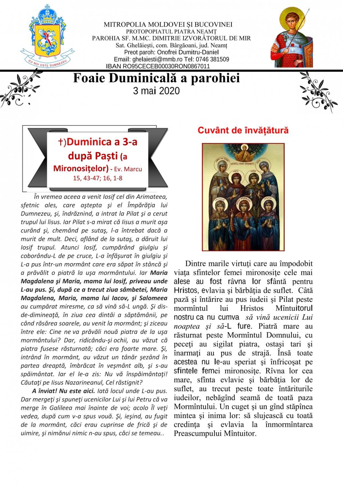 FOAIA DE DUMINICA A  PAROHIEI - DUMINICA MIRONOSITELOR PAG.1