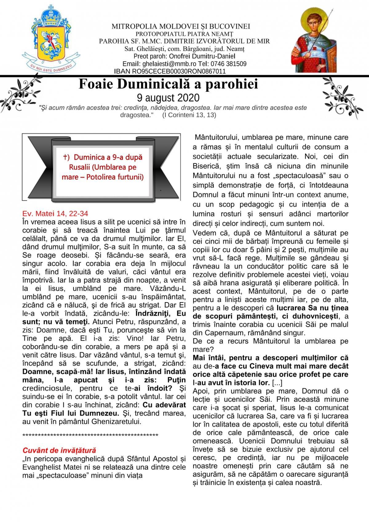 FOAIA DE DUMINICA 9 AUGUST 2020 PAG.1