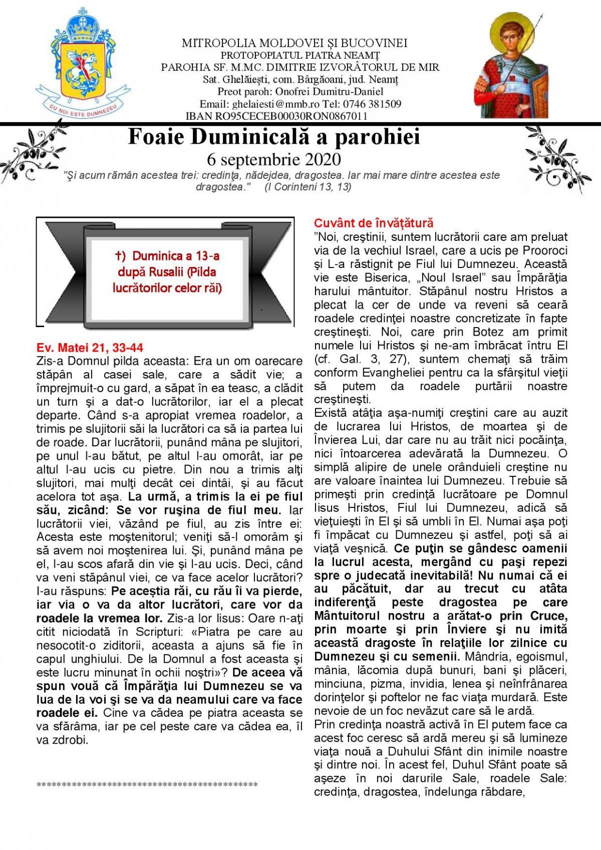 FOAIA DE DUMINICA 6 SEPTEMBRIE 2020 PAG. 1